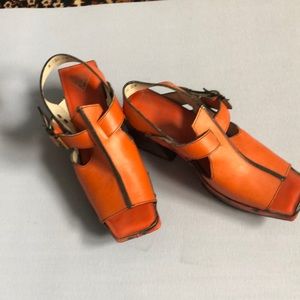 Fluevog sandals, orange, hardly worn. Size 8-8.5